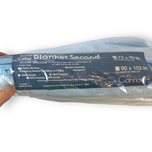 Vintage Cannon Blanket Second Satin Binding Blue New Old Stock Twin Full 72 x 90 - Picture 6 of 10
